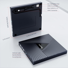Grabadora CD/DVD Externa USB 3.0 Tipo-C Portátil – Compatible con Laptop y PC Windows. Marca Alronly.