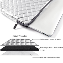 Funda acolchada para laptop de 11 y 12, pulgadas, funda protectora para laptop, funda acolchada de piel sintética acolchada con forro de piel sintética acolchada color plata.