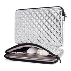 Funda acolchada para laptop de 11 y 12, pulgadas, funda protectora para laptop, funda acolchada de piel sintética acolchada con forro de piel sintética acolchada color plata.
