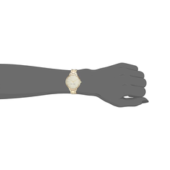 Reloj de pulsera con detalles de cristal para dama marca Nine West. Brazalete metálico color dorado.