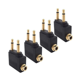 Set de 4 Adaptadores de audio (de vuelo, de avión, de aerolínea) para Auriculares – Conector 3.5 mm - Chapado en Oro. Stereo Jack Adapter.