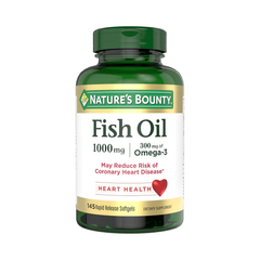 Aceite de pescado Omega 3 de Nature’s Bounty, apoya la salud cardíaca, 1000 mg, cápsulas blandas de liberación rápida, 145 unidades.