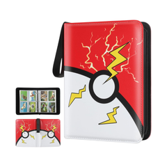 Album para tarjetas coleccionables, compatible con tarjetas Pokémon. Álbum de colección portátil, estuche para cartas de juego con cremallera. Diseño Bola Pokemon con rayo de Pikachu.