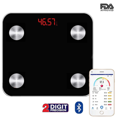 Báscula Inteligente con monitor de salud y analizador de grasa Agam Ag0083, de vidrio templado negro. Mide IMC, TMB, Kcal.