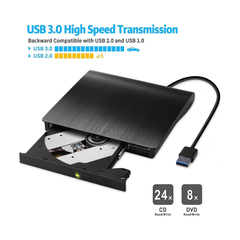Grabadora y lectora de DVD/CD Externa USB 3.0 Portátil – Compatible con Windows, Mac y Linux. Unidad externa de CD/DVD para computadora portátil y de escritorio.