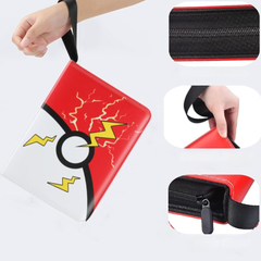 Album para tarjetas coleccionables, compatible con tarjetas Pokémon. Álbum de colección portátil, estuche para cartas de juego con cremallera. Diseño Bola Pokemon con rayo de Pikachu.