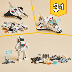 LEGO Creator 311334 Juguete de bloques de construcción 3 en 1 para niños: transbordador espacial, astronauta o nave espacial, recomendado para niños a partir de 6 años.