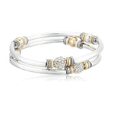 Pulsera elástica de 2 piezas, en dos tonos de color: oro y plata decorada con cristales, marca Nine West - Pulsera para dama de 2 piezas.