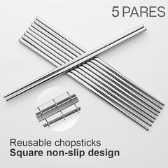 Palillos metálicos de acero inoxidable de alta calidad, reutilizables, aptos para lavavajillas, ligeros, antideslizantes, fáciles de usar, excelentes para el hogar y cocina. Palillos Chinos. Palillos Coreanos.