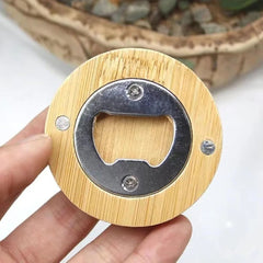 Destapador de botellas, Abrebotellas de bambú magnético , Destapador con imán, forma redonda de madera de bambú.