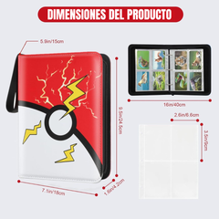 Album para tarjetas coleccionables, compatible con tarjetas Pokémon. Álbum de colección portátil, estuche para cartas de juego con cremallera. Diseño Bola Pokemon con rayo de Pikachu.