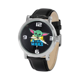 Reloj para adultos STAR WARS - The Mandalorian, reloj de cuarzo analógico vintage, Cuero vintage color Negro.