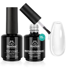 Set marca Beetles 2 piezas - Gel constructor 2 en 1 y Top, UV LED. BASE – TOP COAT para esmalte en gel. Presentación: bote de 15 ml. (0.5 fl oz) cada uno.