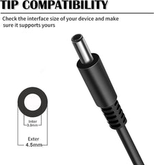 Cargador Adaptador de 45 W para laptop Dell compatible con Inspiron 11/13/14/15/17 3000 5000 7000 Series (3583 3593 5570) Latitude E5450 XPS 13-45 W AC 2 en 1 Cable de alimentación de computadora (4.5 x 3.0mm) Fuente de poder 19.5 V 2.31 A.