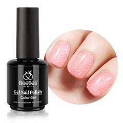 Esmalte en Gel marca Beetles, 1 pieza de 15ml 0.5Oz Soak Off – Color Rosa Glitter Jelly Translucido - Pink Gel Polish Gentle Shimmer - Glitter Jelly Gel Polish Neutral Pink Color Translucent, Soak Off, UV LED.