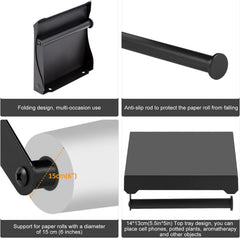 Portarrollos de papel higiénico de metal marca Gunoze, de alta calidad para montaje en pared con estante para teléfono, soporte de papel ajustable en 45° color negro mate. Estante para baño.