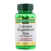 Nature's Bounty - Cápsulas de Calcio, Magnesio y Zinc, Sistema inmune, Salud ósea, bote de 100 unidades.
