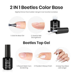 Set marca Beetles 2 piezas - Gel constructor 2 en 1 y Top, UV LED. BASE – TOP COAT para esmalte en gel. Presentación: bote de 15 ml. (0.5 fl oz) cada uno.