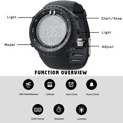 Reloj Digital Deportivo para Hombre marca PALADA – Estilo Militar, Resistente al Agua, con retroiluminación LED, color Negro.