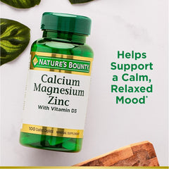 Nature's Bounty - Cápsulas de Calcio, Magnesio y Zinc, Sistema inmune, Salud ósea, bote de 100 unidades.