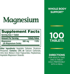 Nature's Bounty  - Magnesio de alta potencia 500 mg, tabletas 100 EA