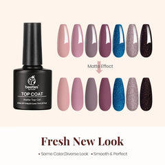 Set marca Beetles 3 piezas - base para esmalte de uñas en gel, top mate y brillante, larga duración, alto brillo y efecto mate, UV LED. BASE – TOP COAT Y TOP COAT MATTE. Presentación: bote de 7.5 ml. (0.25 onzas) cada uno.