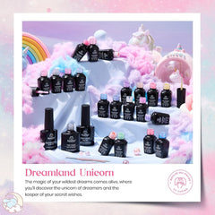 Esmaltes de uñas en gel marca Beetles, Colección Dreamland Unicorn, variedad de colores en tonos pastel: color rosa, morado, perla, azul pastel, brillante, verde camaleón, y más. Presentación bote de 5 ml. (0.17 onzas cada botella) UV LED.