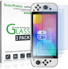 amFilm - Protector de pantalla de vidrio templado compatible con Nintendo Switch OLED modelo 2021 (paquete de 3)