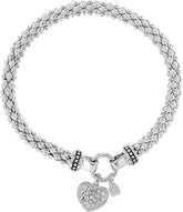 Pulsera elástica con dije de corazón y cristales plateados para mujer, marca NINE WEST. Brazalete para mujer de NINE WEST.