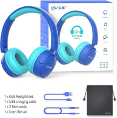 Gorsun - Audifonos Bluetooth para niños, con micrófono, regulador de volumen de 85 dB, estéreo, auriculares para niños, jóvenes