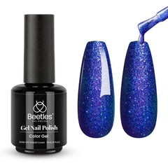 Esmalte en Gel marca Beetles, 1 pieza de 15ml 0.5Oz Soak Off – Azul profundo con Glitter - Glitter Blue Gel Polish Dark Blue.
