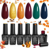 Esmaltes de uñas en gel marca Beetles, Colección “Glowing Attraction”, tonos otoño invierno, variedad de colores: naranja, borgoña, rojo, morado, gris, azul, verde y más, Presentación bote de 7.5 ml. (0.25 onzas cada botella) UV LED.