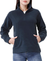 Suéter de fibra polar con cremallera para mujer, cuello alto, con bolsillo, suéter de manga larga – GIMECEN.
