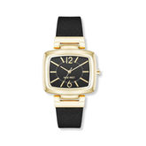 Reloj con correa para mujer marca Nine West. Con brazalete de piel sintética saffiano color negro.