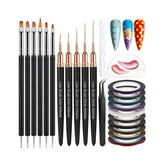 Artdone Kit para decoración de uñas, líneas de cinta de rayas, pinceles de arte de uñas, herramientas de punteado y liners para esmalte de gel, para diseño de dibujo de pequeños y finos.