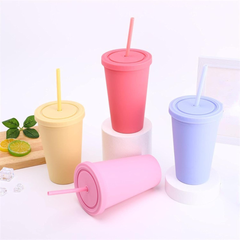 Vaso con pajilla, doble capa, adecuado para usar en verano una variedad de bebidas. Color Negro