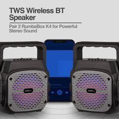 Bocina Rumba Box K4 TWS Inalambrica Con Microfono - Nuevo. Parlante Marca ArgomTech. Color negro.