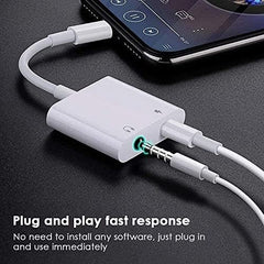Paquete de 2 adaptadores de auriculares Lightning a Jack, 2 en 1: Apple Lightning a conector auxiliar de 0.138 pulgadas. Paquete de 2 adaptadores de audífonos. compatible con todos los sistemas iOS.