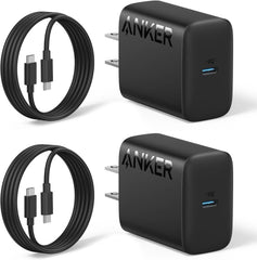 Fuente de Poder Cargador Anker de 25W USB-C Carga Rapida Paquete de 2 Unidades Cable de 5 Pies