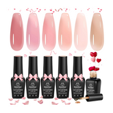 Esmalte de uñas marca Beetles, efecto Jelly. Colección Veil of Heaven 6 colores de primavera: tonos rosa, nude y neutro, Esmaltes en gel UV LED de gel translúcido.