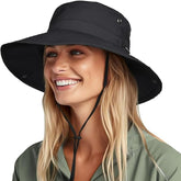 Sombreros de sol para mujeres y hombres, sombrero Unisex marca FURTALK, con protección UV, sombrero de verano de ala ancha, plegable, UPF50, sombrero tipo vaquero, para senderismo, pesca, piscina o playa. Sombrero tipo pescador. Color negro.