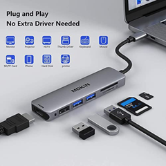 Adaptador Hub USB C compatible con MacBook Pro 2019/2018/2017, Marca MOKiN USB-C a: HDMI, lector de tarjetas SD/TF y 2 puertos USB 3.0 + 1 USB 2.0 - 6 en 1, con paso de alimentación USB-C.