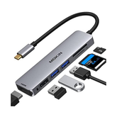 Adaptador Hub USB C compatible con MacBook Pro 2019/2018/2017, Marca MOKiN USB-C a: HDMI, lector de tarjetas SD/TF y 2 puertos USB 3.0 + 1 USB 2.0 - 6 en 1, con paso de alimentación USB-C.