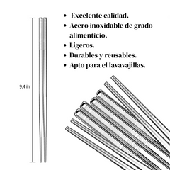 Palillos metálicos de acero inoxidable de alta calidad, reutilizables, aptos para lavavajillas, cuadrados, ligeros, antideslizantes, fáciles de usar, para el hogar, cocina, hotel, restaurante. Palillos Chinos. Palillos Coreanos.