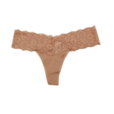 Thong Panty VS. Panti Victoria Secret para mujer. Color beige de encaje en cintura. Tanga.