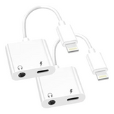 Paquete de 2 adaptadores de auriculares Lightning a Jack, 2 en 1: Apple Lightning a conector auxiliar de 0.138 pulgadas. Paquete de 2 adaptadores de audífonos. compatible con todos los sistemas iOS.