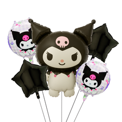 Juego de Globos metálicos Sanrio Kuromi, suministros de decoración para fiesta de cumpleaños de niña, decoración para Baby Shower, 5 piezas de globos foil.