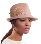 Sombrero Genuino de Diseñador Eric Javits NY - Adele - Color Tawny - Rosa Pálido.