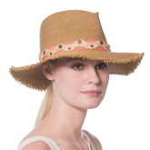 Sombrero Genuino de Diseñador Eric Javits NY - Kadija - Color Natural/Coral.