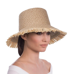 Sombrero Genuino de Diseñador Eric Javits NY - Tiki Bucket - Color Peanut.